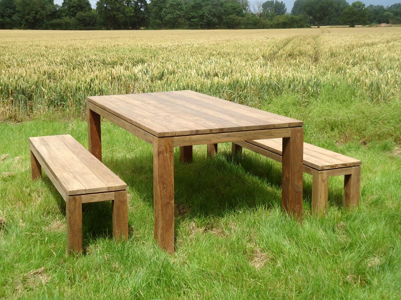 Product photograph of Bali Reclaimed Teak Bench Set Pre-order from The Garden Furniture Centre Ltd