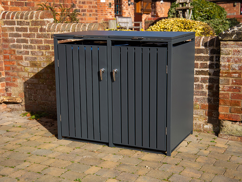 Product photograph of Anthracite Galvanized Steel Wheelie Bin Cover Double from The Garden Furniture Centre Ltd