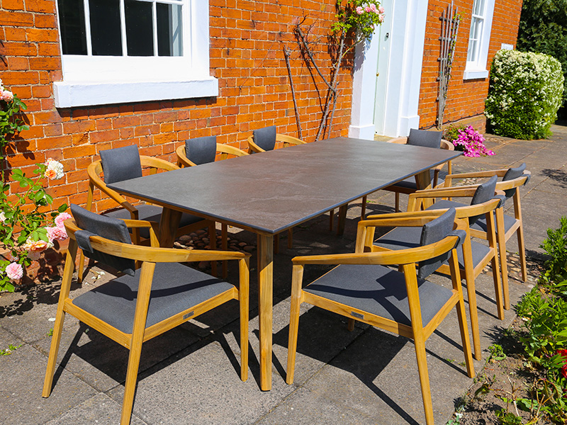 Product photograph of Ceramic 8 Chair Mustique Dining Set Fsc Certified from The Garden Furniture Centre Ltd