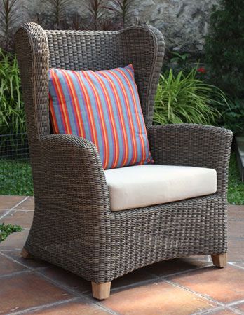 Martine Wing Back Chair Hand Woven, Outdoor Rattan Wingback Chair