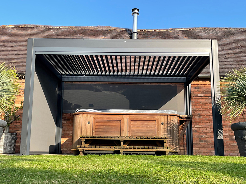 Product photograph of Eclipse 3 6 X 3m Led Motorised Pergola Wall Mounted from The Garden Furniture Centre Ltd