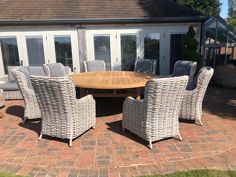 Product photograph of Fiji 8 Chair Dining Set With Malvern 2 1m Fsc Certified Table from The Garden Furniture Centre Ltd