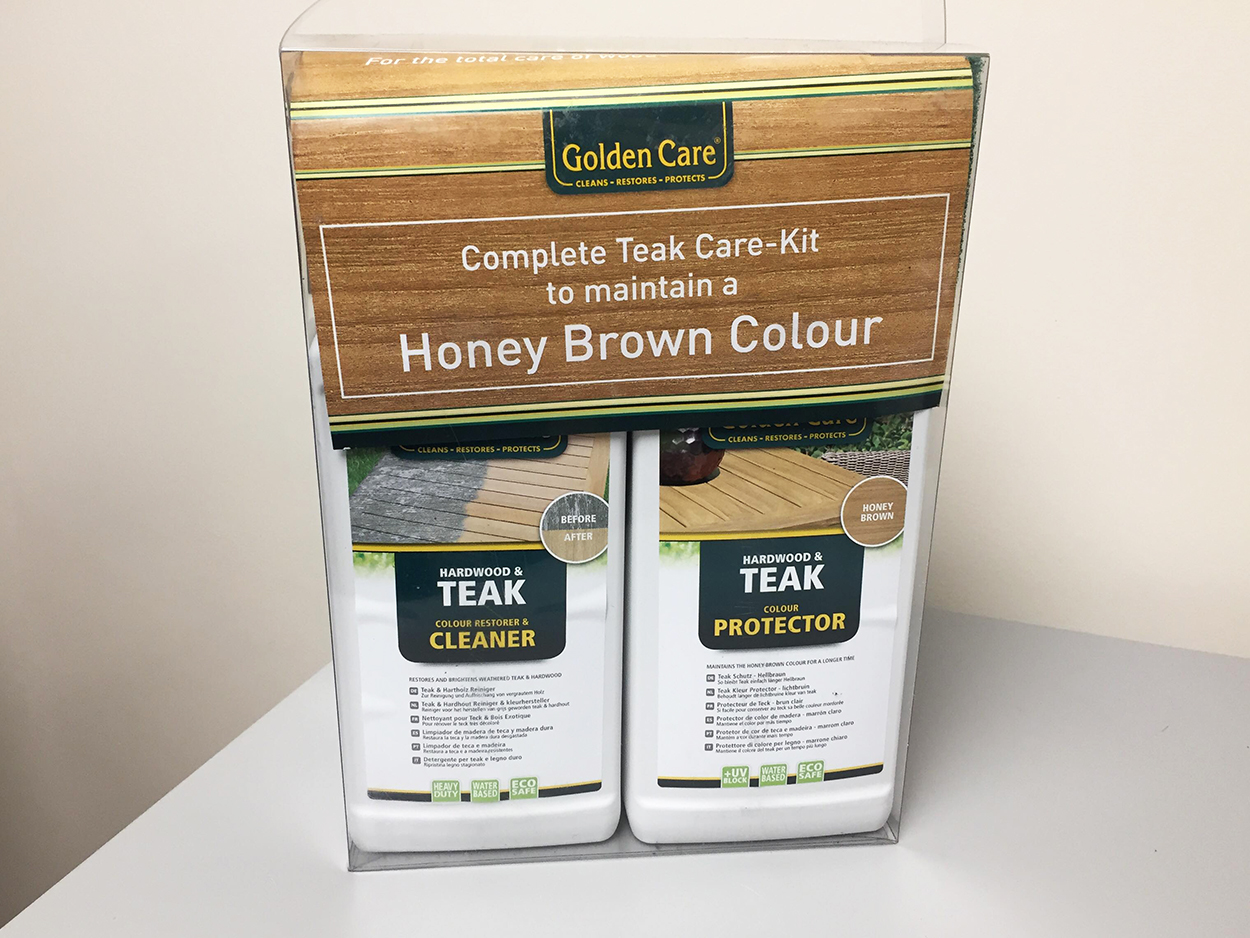 Product photograph of Golden Care 3-in-1 Teak Maintenance Care-kit from The Garden Furniture Centre Ltd