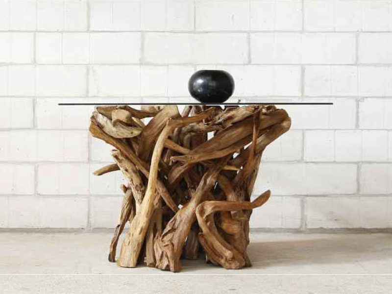 Product photograph of Naga Reclaimed Teak Root Square Dining Table from The Garden Furniture Centre Ltd