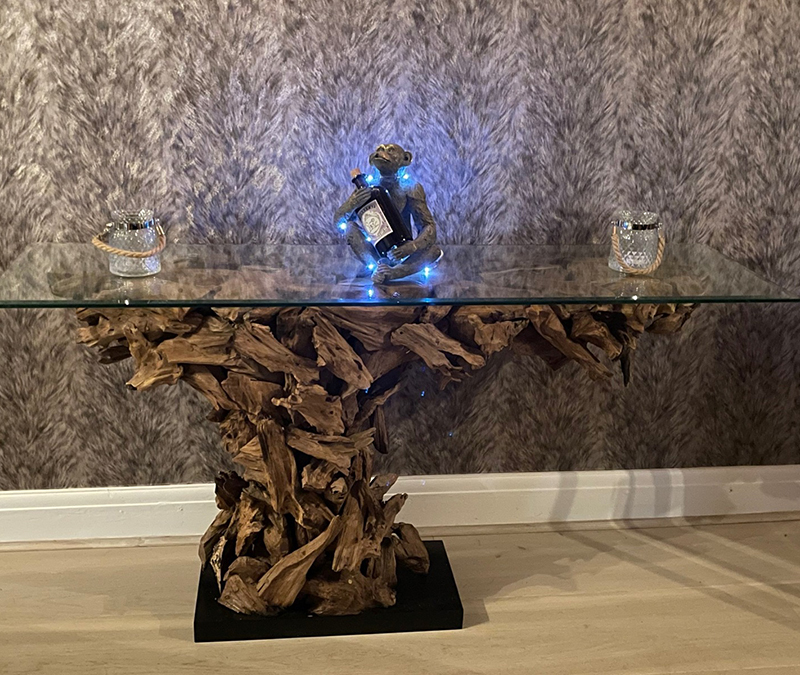 Product photograph of Regina Teak Root Console Table from The Garden Furniture Centre Ltd