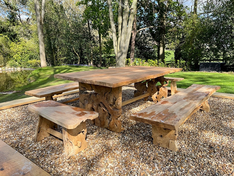 Product photograph of Nature Teak Bench Set 3m from The Garden Furniture Centre Ltd