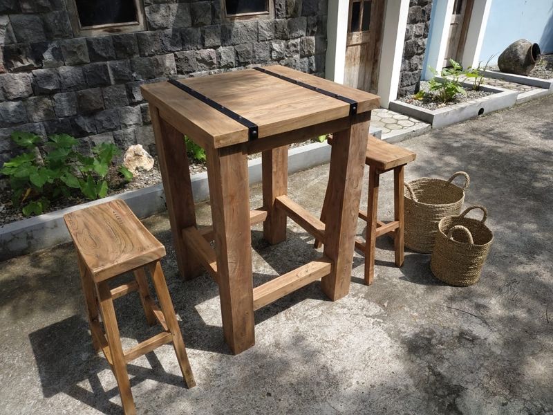 Product photograph of Reclaimed Teak Square Bar Table from The Garden Furniture Centre Ltd