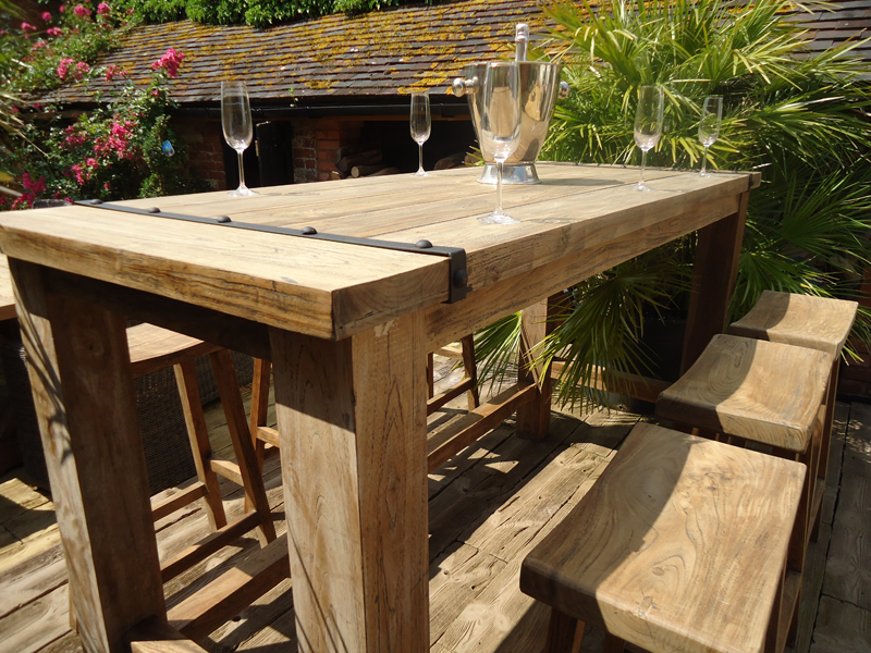 Product photograph of Reclaimed Teak Bar Table 2m from The Garden Furniture Centre Ltd