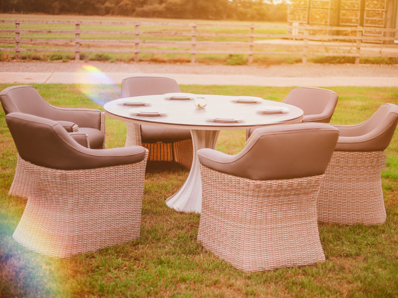 Product photograph of London 6 Chair Round Dining Set from The Garden Furniture Centre Ltd