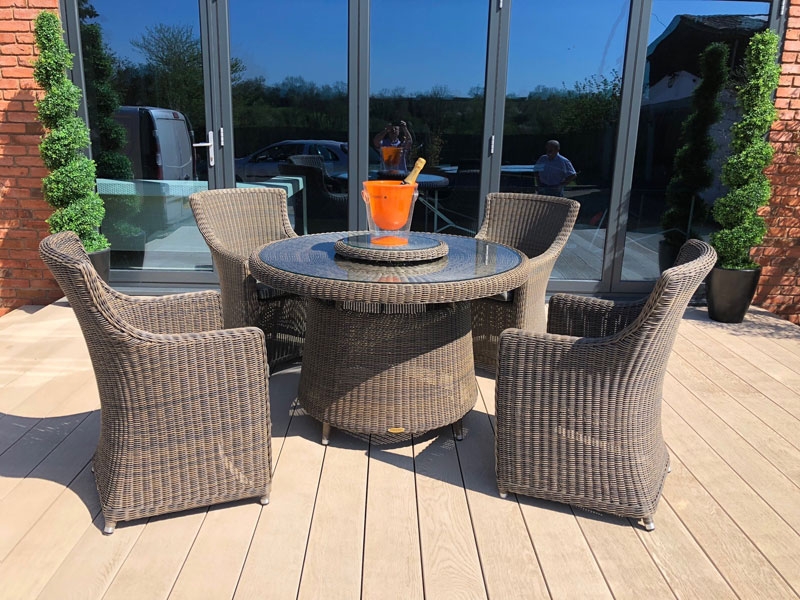 Product photograph of Seville 4 Chair Round Dining Set from The Garden Furniture Centre Ltd