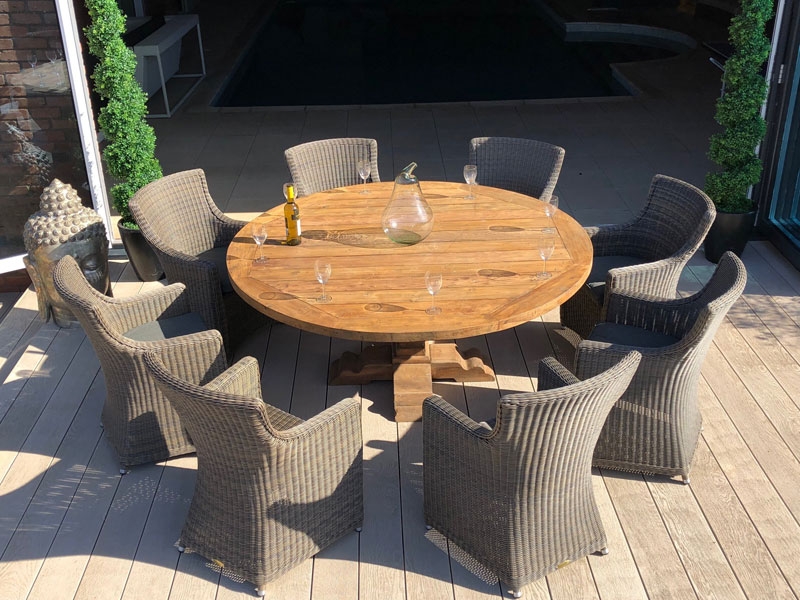 Product photograph of Seville 8 Chair Round Dining Set from The Garden Furniture Centre Ltd