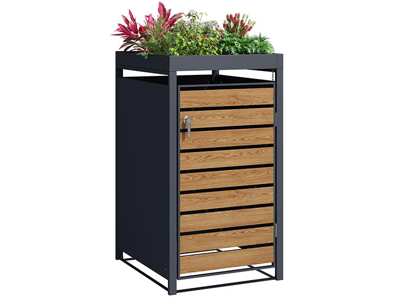 Product photograph of Galvanized Steel Wheelie Bin Cover With Planters Single Pre-order from The Garden Furniture Centre Ltd