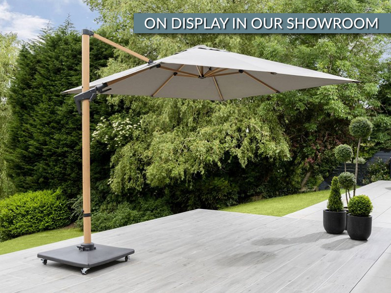 Product photograph of Royce Executive 3m Sq Cantilever Parasol Wood Effect from The Garden Furniture Centre Ltd